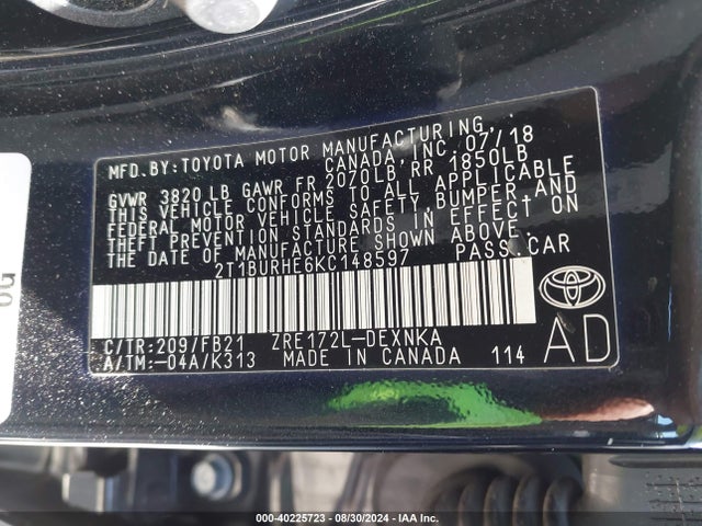 Toyota COROLLA LE 2019 2T1BURHE6KC148597 Image 9