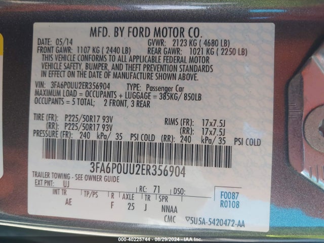 Ford Fusion Hybrid S 2014 3FA6P0UU2ER356904 Image 9