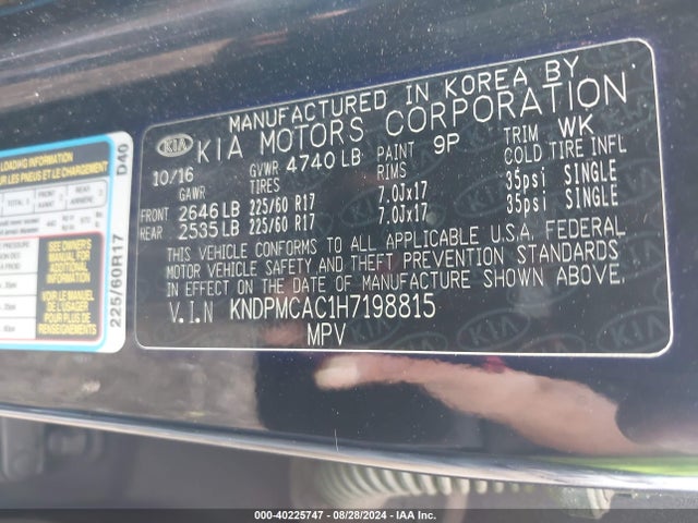 KIA Sportage Lx 2017 KNDPMCAC1H7198815 Image 9