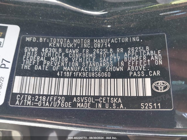 4T1BF1FK9EU856060 Toyota CAMRY SE