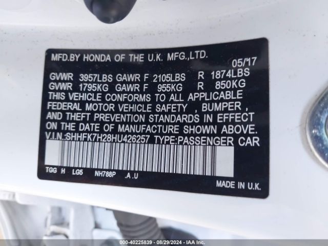 SHHFK7H28HU426257 Honda Civic Lx