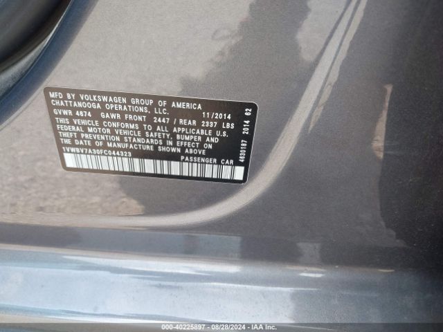 1VWBV7A30FC044323 Volkswagen Passat 2.0l Tdi Se
