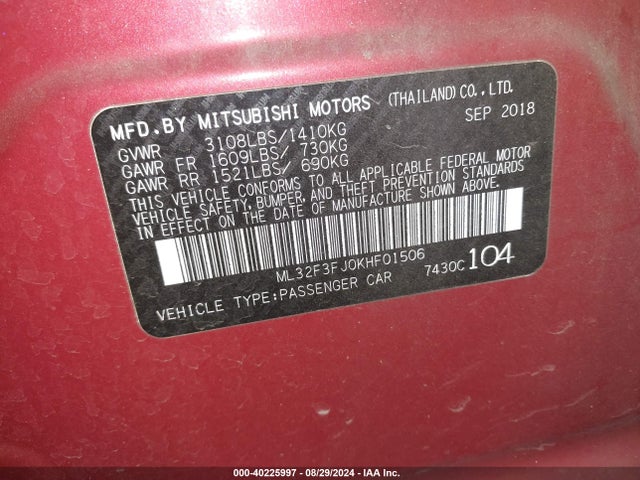 2019 MITSUBISHI MIRAGE G4 ML32F3FJ0KHF01506 Photo 8