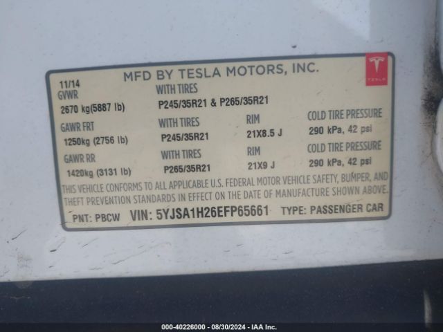 5YJSA1H26EFP65661 Tesla Model S P85d