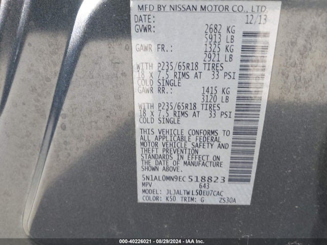 5N1AL0MN9EC518823 Infiniti QX60