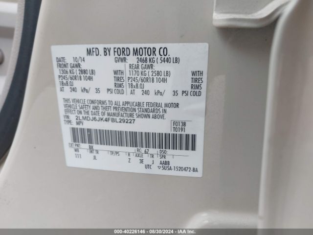 2LMDJ6JK4FBL29227 Lincoln MKX