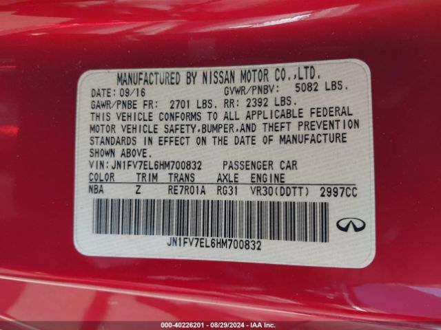 JN1FV7EL6HM700832 Infiniti Q60 3.0t Red Sport 400