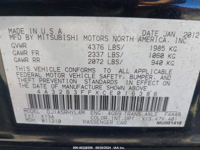 2012 MITSUBISHI GALANT 4A32B3FFXCE016386 Photo 8
