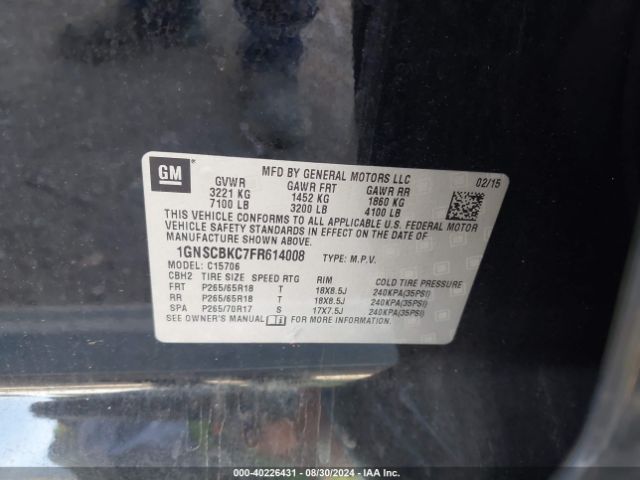 1GNSCBKC7FR614008 Chevrolet Tahoe Lt