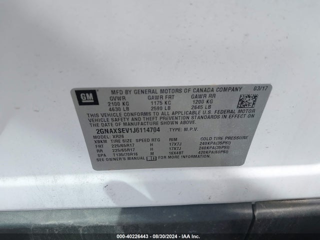 Chevrolet EQUINOX LT 2018 2GNAXSEV1J6114704 Image 9