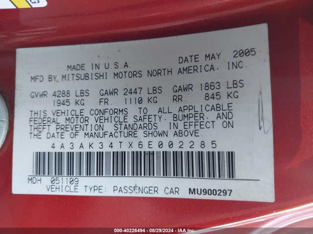 2006 MITSUBISHI ECLIPSE 4A3AK34TX6E002285 Photo 8