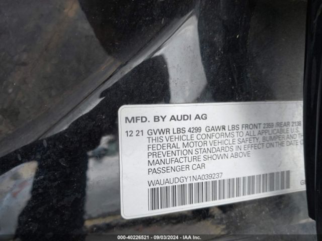 WAUAUDGY1NA039237 Audi A3 Premium 40 Tfsi Front-wheel Drive S Tronic