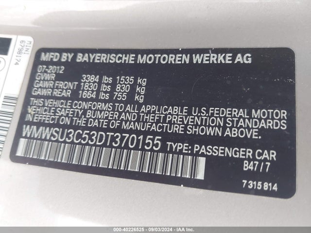 2013 MINI HARDTOP WMWSU3C53DT370155 Photo 8