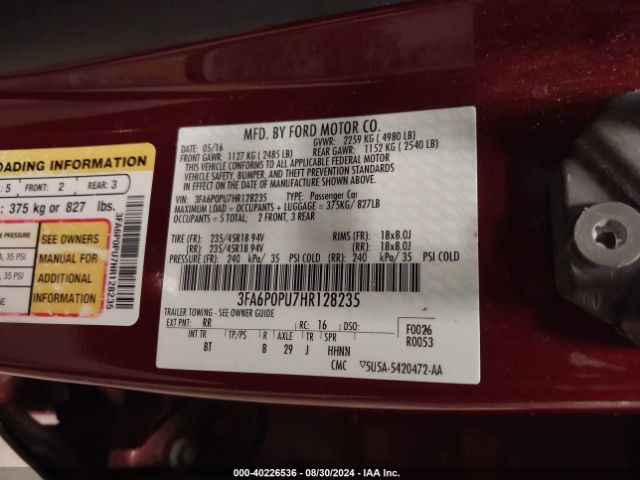 3FA6P0PU7HR128235 Ford Fusion Energi Se Luxury