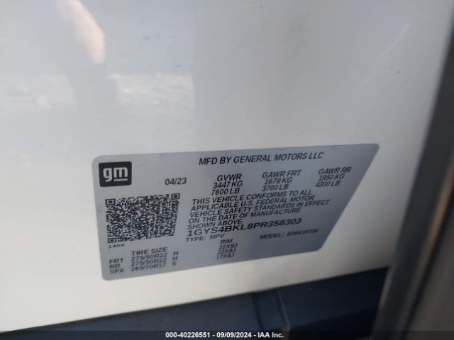 1GYS4BKL8PR358303 Cadillac Escalade 4wd Premium Luxury