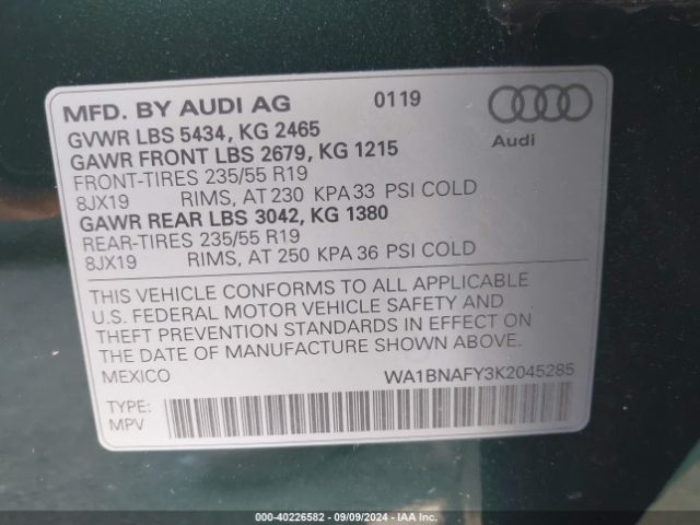 2019 AUDI Q5 WA1BNAFY3K2045285 Photo 8