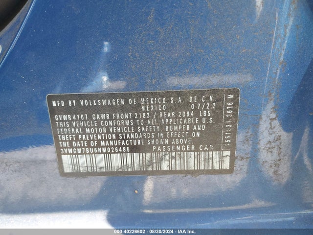 3VWGM7BU6NM026485 Volkswagen Jetta 1.5t Sel