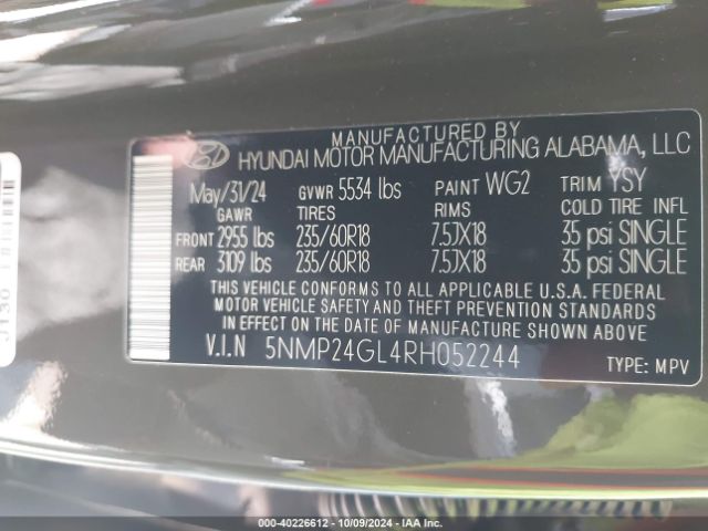 5NMP24GL4RH052244 Hyundai Santa Fe Sel