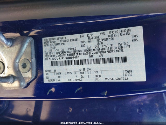Ford Escape Titanium 2016 1FMCU9J91GUB91476 Image 9