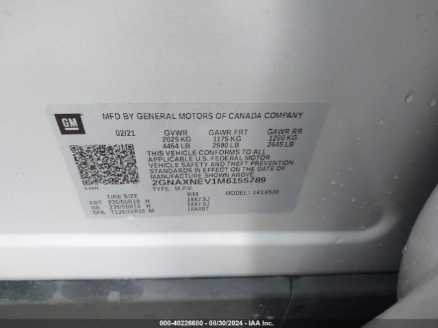 2GNAXNEV1M6155789 Chevrolet Equinox Fwd Premier