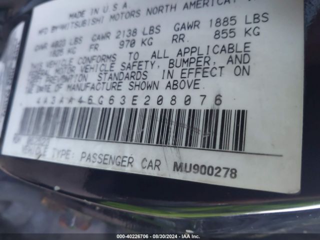 2003 MITSUBISHI GALANT 4A3AA46G63E208076 Photo 8