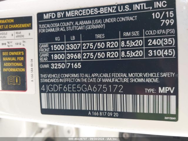 4JGDF6EE5GA675172 Mercedes-Benz Gl 450 4matic