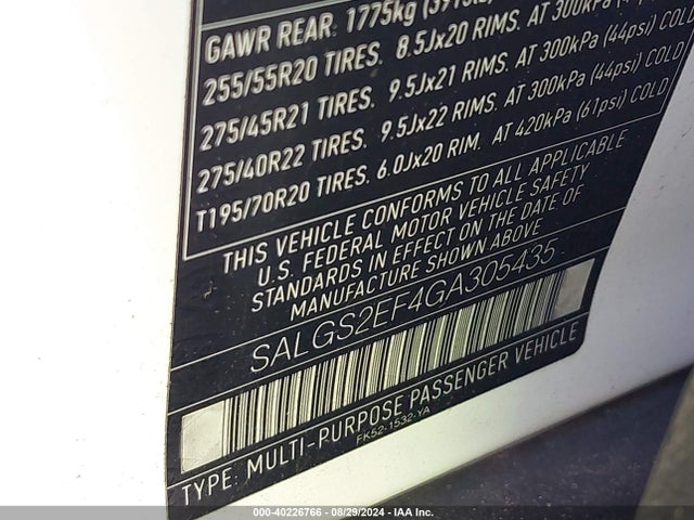 SALGS2EF4GA305435 Land Rover Range Rover 5.0l V8 Supercharged