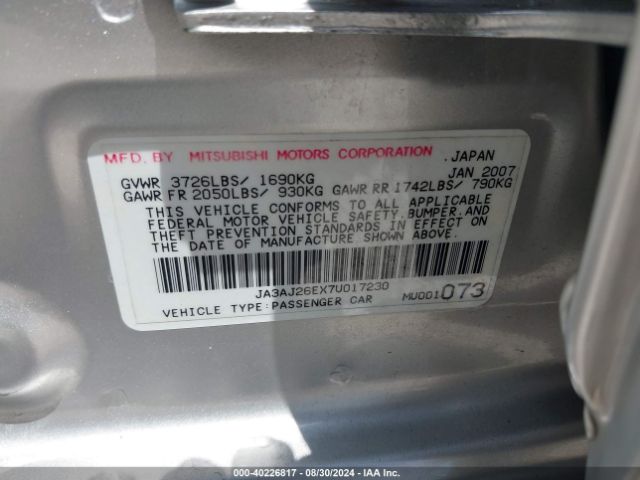 2007 MITSUBISHI LANCER JA3AJ26EX7U017230 Photo 8