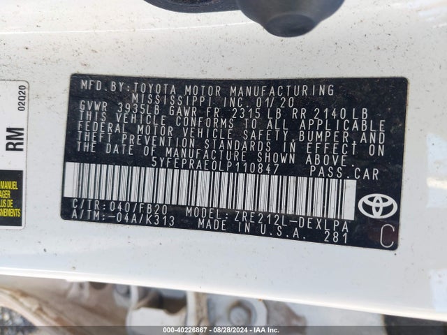 Toyota COROLLA LE 2020 5YFEPRAE0LP110847 Image 9