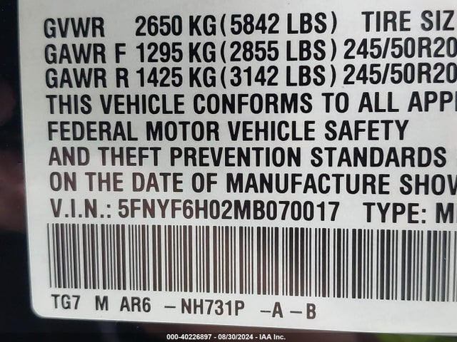 Honda Pilot Awd Elite 2021 5FNYF6H02MB070017 Image 9