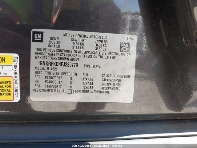Chevrolet Traverse Ls 2015 1GNKRFKD4FJ230779 Image 9