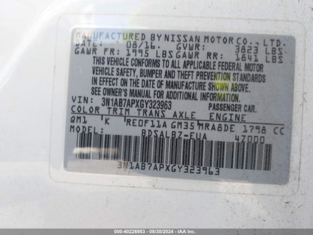 3N1AB7APXGY323963 Nissan SENTRA S