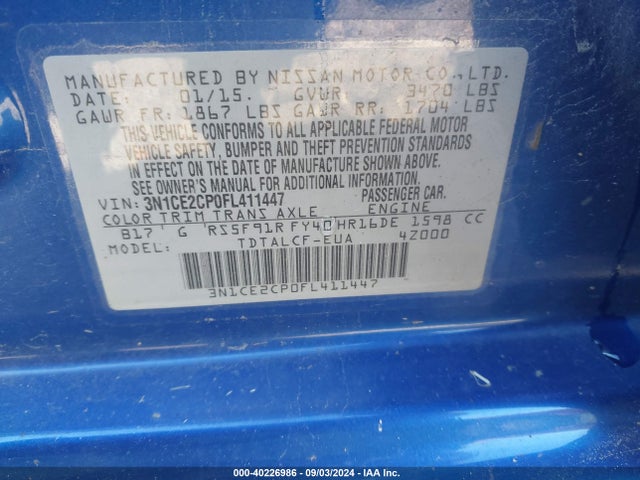 Nissan Versa Note S (sr) 2015 3N1CE2CP0FL411447 Image 9