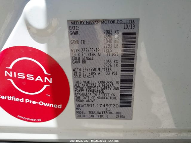 5N1AT2MT4LC749720 Nissan Rogue Sl Fwd