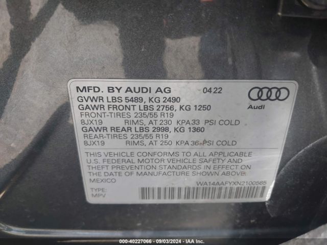 2022 AUDI Q5 SPORTBACK WA14AAFYXN2100565 Photo 8