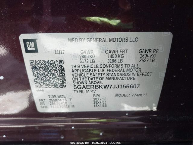 5GAERBKW7JJ156607 Buick Enclave Essence