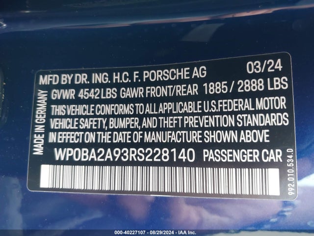 Porsche 911 Targa 4 2024 WP0BA2A93RS228140 Image 9