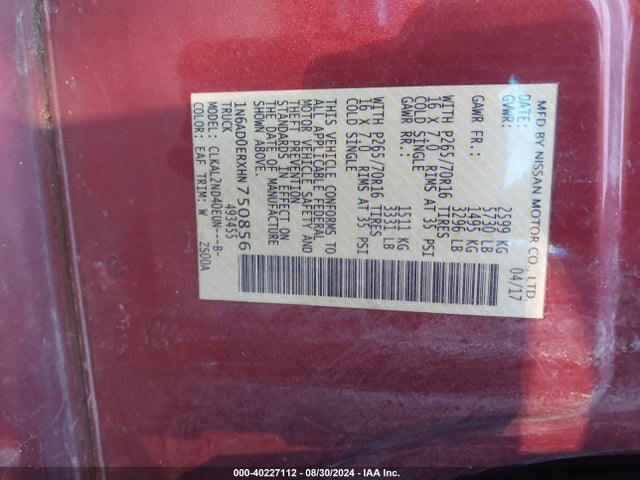 Nissan Frontier Sv 2017 1N6AD0ERXHN750856 Image 9