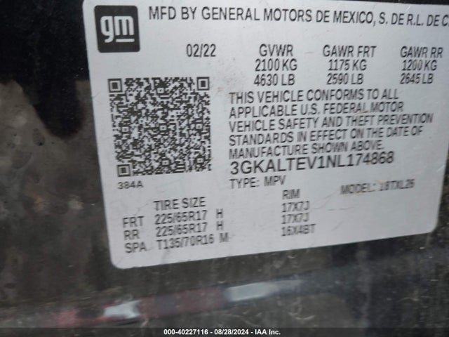 3GKALTEV1NL174868 GMC Terrain Awd Sle