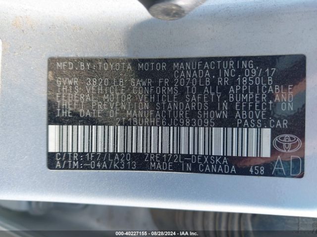 2T1BURHE6JC983095 Toyota Corolla Xse