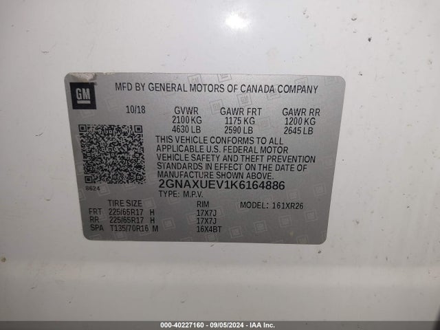 Chevrolet EQUINOX LT 2019 2GNAXUEV1K6164886 Image 9