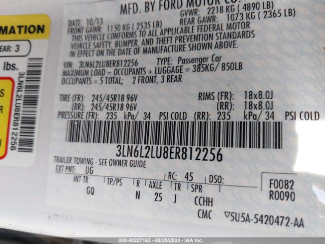 3LN6L2LU8ER812256 Lincoln MKZ HYBRID