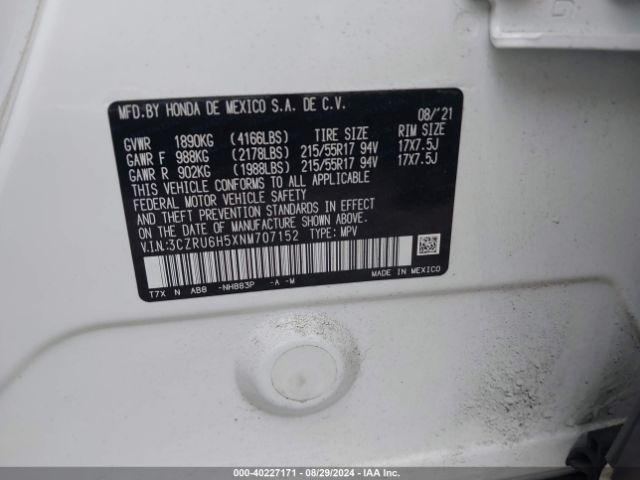 3CZRU6H5XNM707152 Honda Hr-v Awd Ex