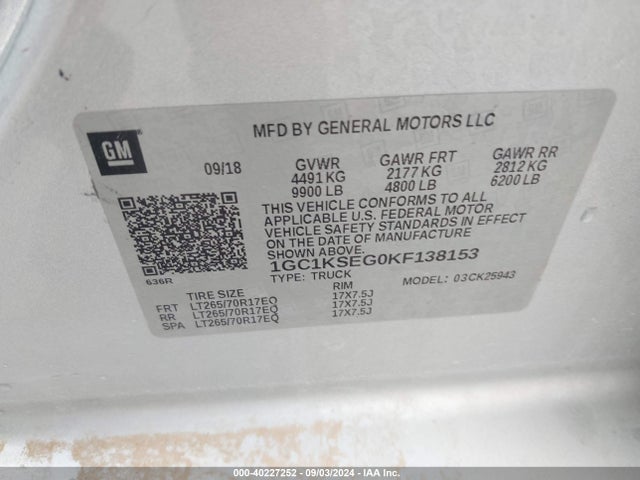 Chevrolet Silverado 2500hd Lt 2019 1GC1KSEG0KF138153 Image 9