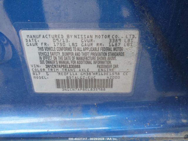 3N1CN7AP8EL835988 Nissan Versa 1.6 Sl