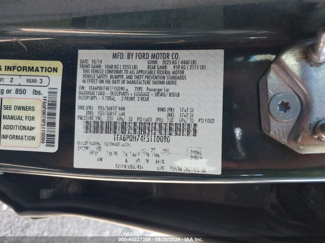 Ford FUSION SE 2015 1FA6P0H74F5110090 Image 9