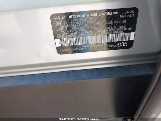 2022 MITSUBISHI OUTLANDER JA4J4VA84NZ009906 Photo 8