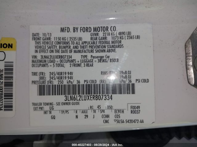 3LN6L2LUXER807334 Lincoln MKZ HYBRID