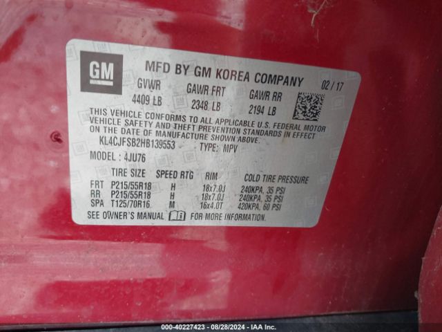 KL4CJFSB2HB139553 Buick Encore Preferred Ii