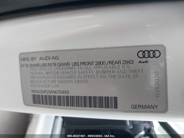 Audi A7 55 Premium 2019 WAUU2AF25KN070493 Image 9